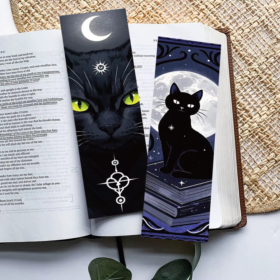 30 Stück Gothic Lesezeichen aus Papier mit Black Cat und Moon Design in Schwarz für Buchliebhaber - Bild 4