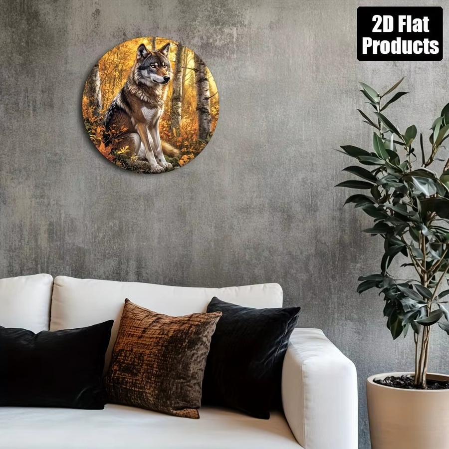 Potdemiel Rundes Vintage Metall-Aluminium-Schild mit Wolf-Motiv, Wandkunst in Mehrfarben, Durchmesser: 20 cm - Bild 6