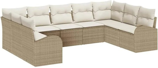 vidaXL Garten-Sofa-Set 9-teilig aus Polyrattan in Beige und Weiß mit Kissen und wetterfestem Metallgestell - Bild 1