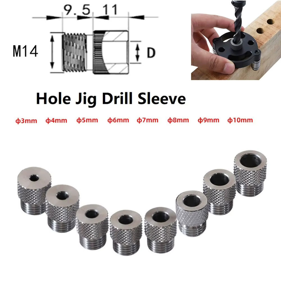 DAZZLEEX Bohrer Hülse Buchse für Holzbearbeitung M14 Dübel Bohrer Guide Locator Silber 3-10mm - Bild 6