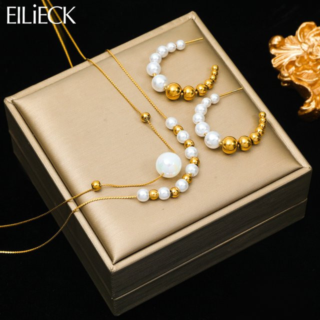 EILIECK Schmuck-Set Edelstahl, Perle, Gold, Damen - Bild 1