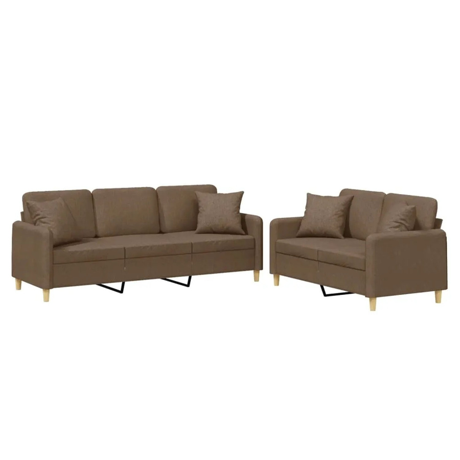 vidaXL 2-teilige Sofagarnitur aus Stoff in Braun mit Kissen bestehend aus einem 2-Sitzer und einem 3-Sitzer - Bild 2