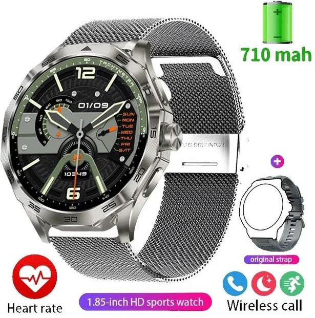 Lucky Start GPS-Tracker-Smartwatch für Herren mit 1,85 Zoll Ultra-HD-AMOLED-Bildschirm, Bluetooth-Anruf, SpO2-Messung und 710 mAh Akku in Silber - Bild 1
