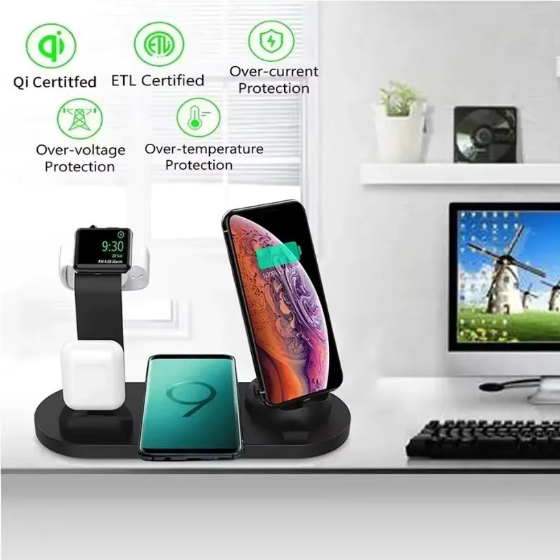 XIKCU 7-in-1 kabelloses Ladegerät mit Ständer für iPhone 12 bis 17, Apple Watch und AirPods, Schnellladestation in Schwarz - Bild 2