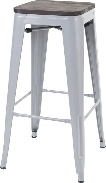 MCW Barhocker A73 im Industriedesign mit Holz-Sitzfläche aus Ulme und Metall, stapelbar, Grau - Bild 1
