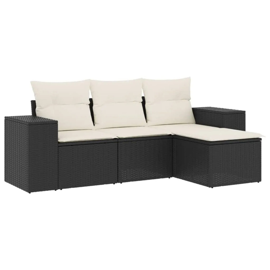 vidaXL 4-teilige Garten-Sofagarnitur aus schwarzem PE-Rattan mit Sitzkissen und Stauraum - Bild 2