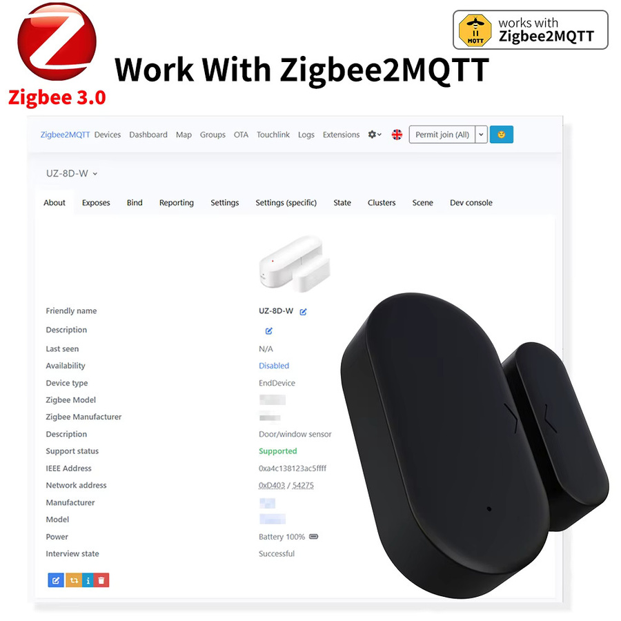 CriticalZone Zigbee 3.0 Kontaktsensor für Tür und Fenster in Schwarz, kompatibel mit Home Assistant, Alexa und Zigbee2MQTT (Zigbee Hub erforderlich) - Bild 2