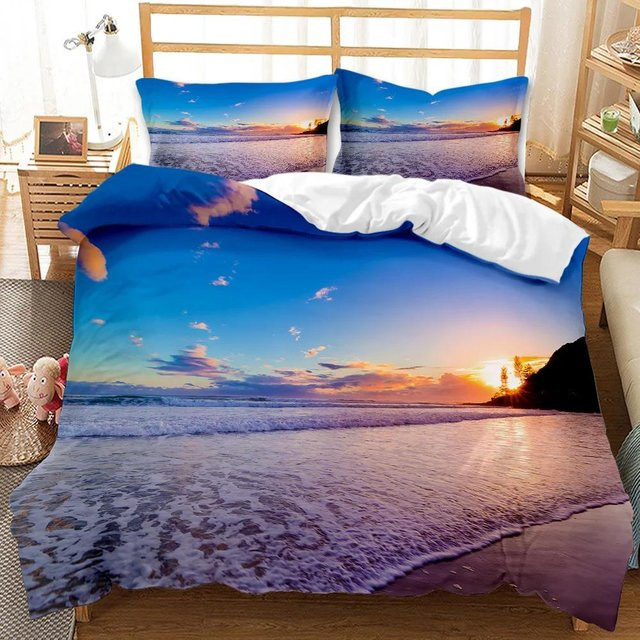 Bettwäsche Set Your Warm Home mit 3D Meereswellen und Seestern Design in Marineblau, 2-teilig aus Polyester, B/H: 135 x 200 cm, B/H: 50 x 70 cm - Bild 1