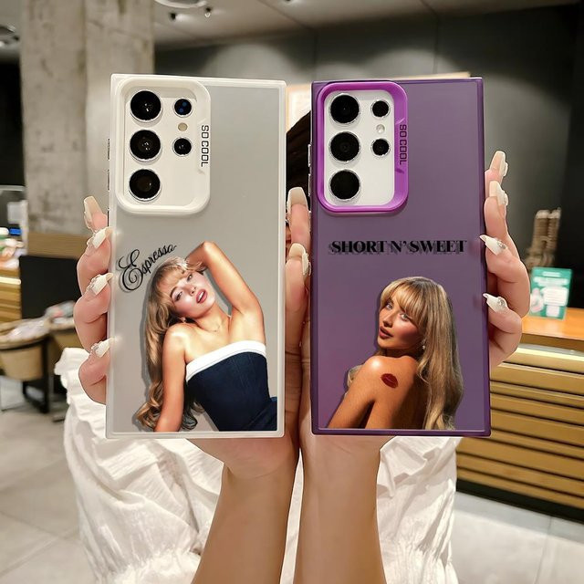 Silberne Sabrina Carpenter Portrait Handyhülle aus Silikon für Samsung Galaxy S25 Edge S24 S23 S22 S21 S20 Ultra - Bild 1