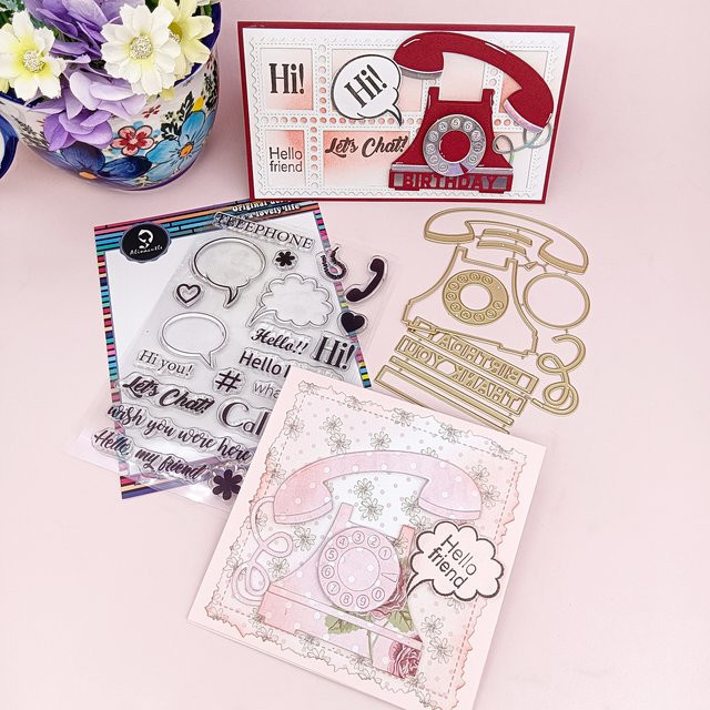 Alinacutle Call Me Stempel und Metall-Stanzform Set für Scrapbooking und Papierhandwerk, transparent - Bild 1