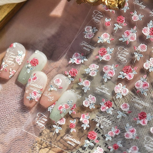 Rhstoe Nagelaufkleber, Rot-Rosa Rosen, Glänzend - Bild 1