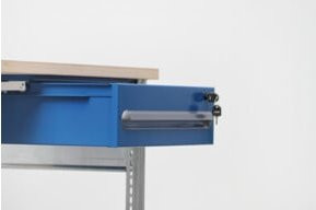 Regalwerk BERT Hängeschublade für Werktisch, Blau, B/T/H: 53,0 x 59,0 x 15,0 cm, verschliessbar - Bild 1