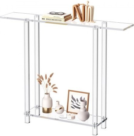 VEVOR Konsolentisch aus Acryl in Transparent, moderner rechteckiger Beistelltisch mit 2 Ebenen und offenem Stauraum, B/T/H: 100 x 19,3 x 80 cm