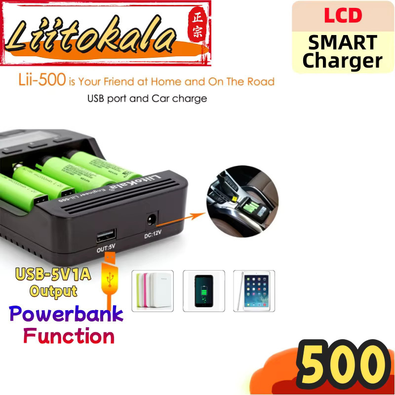 LiitoKala Lii-500 LCD-Smart-Ladegerät für AA AAA 18650 26650 16340 14500 10440 18500 in Schwarz - Bild 2