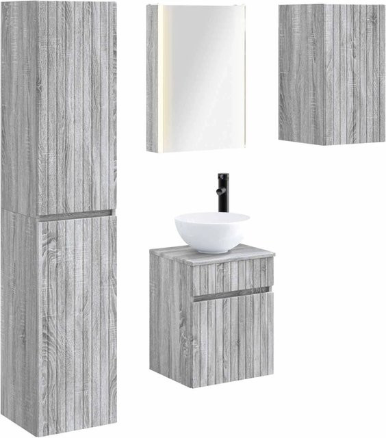 vidaXL Badezimmerschrank-Set 5-teilig in Grau Sonoma, modern mit Spiegelschrank, Waschtischunterschrank und Hochschrank, B/T/H: 43 x 11,5 x 60,5 cm - Bild 1