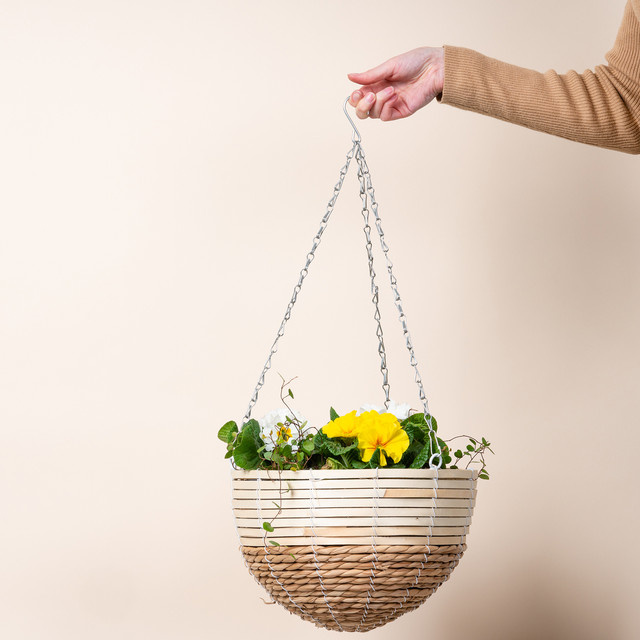 Seegras Hängeampel Blume2000 in Beige/Natur im Boho-Stil, Durchmesser: 28 cm - Bild 1