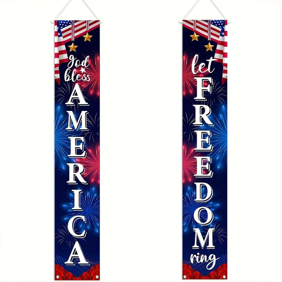 OURFETE Türbanner zum Unabhängigkeitstag God Bless America & Let Freedom Ring, Mehrfarbig, B: 30 cm, H: 180 cm - Bild 6
