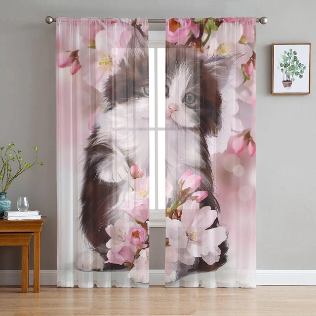 Nette Haustiere Moderne Tüll-Vorhänge von A Family Of Home Textiles, Transparent, Pink, Breite: 135 cm, Höhe: 114 cm - Bild 1