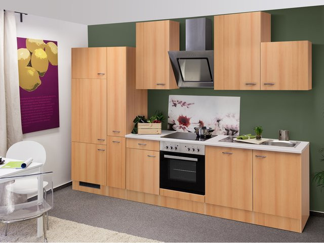 Flex-Well Classic Küchenzeile Nano in Buche Nachbildung, Farbe Braun, Breite: 310 cm, Höhe: 200 cm, Tiefe: 57 cm - Bild 1
