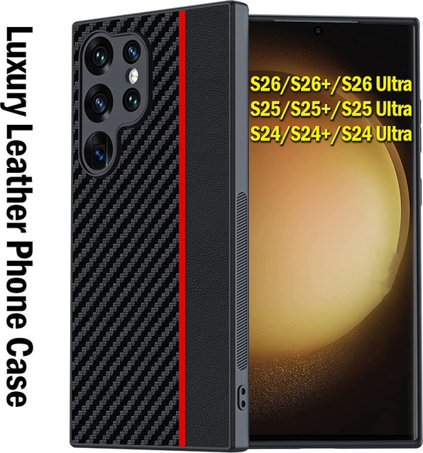 Luxus PU-Leder Schutzhülle mit Faser-Textur für Samsung Galaxy S26 Ultra, S25 und S24 Plus in Schwarz oder Rot - Bild 1