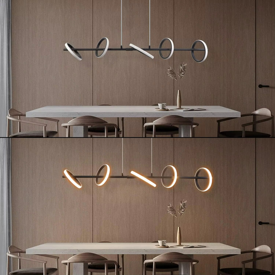 Moderne LED Pendelleuchte in Schwarz mit drehbaren und abnehmbaren Ringen, höhenverstellbar, Warmweiß 3000K, 31W - Bild 4