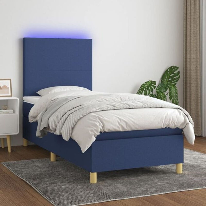 vidaxl Boxspringbett mit Matratze in Blau und Weiß aus Stoff B/B/H: 200 x 80 x 118 cm - Bild 1