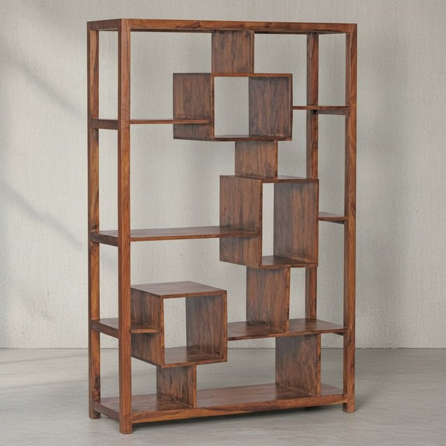 KADIMA DESIGN Bücherregal aus Sheesham-Massivholz im Landhaus-Stil, Farbe: Braun, B/T/H: 115 x 40 x 180 cm - Bild 1