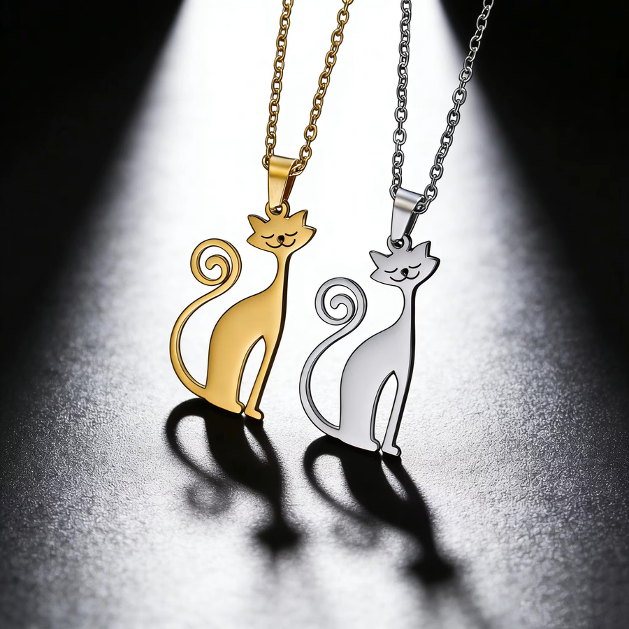 lemegeton Halskette mit Katzen-Anhänger, Edelstahl, Gold, Unisex - Bild 3