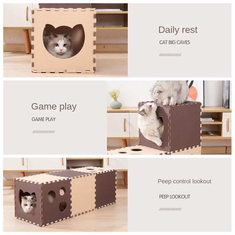 Yiran Furniture Doppelschichtiger Katzentunnel aus Filz, faltbares Katzenkratzbrett und interaktives Katzenhaus, B/T/H: 30 x 30 x 14 cm - Bild 3