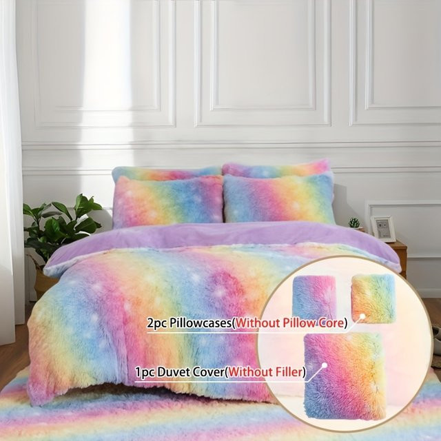 Qicai Plüsch Bettwäsche-Set Multicolor, 3-teilig mit 1 Bettbezug und 2 Kissenbezügen, B/H: 135 x 200 cm - Bild 1