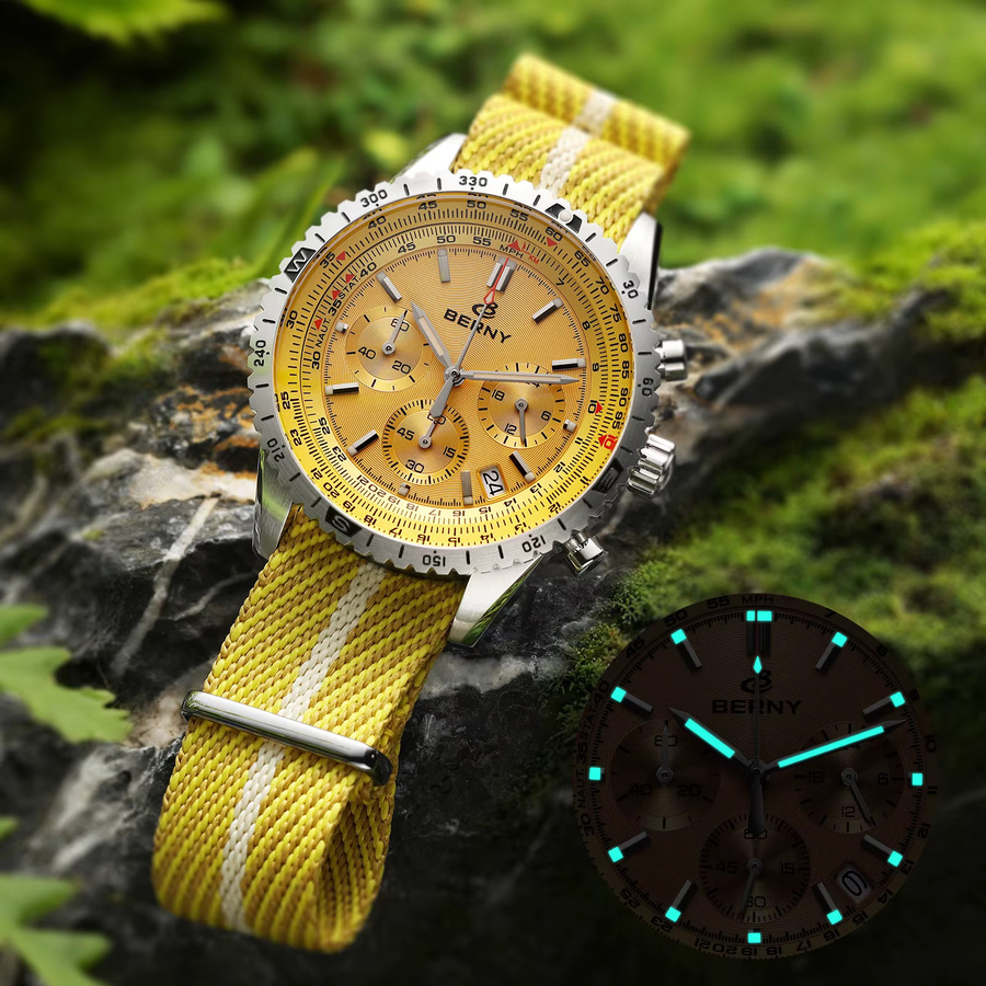 BERNY Chronograph, Quarz, Edelstahl, Gold, Textil, Herren - Bild 4