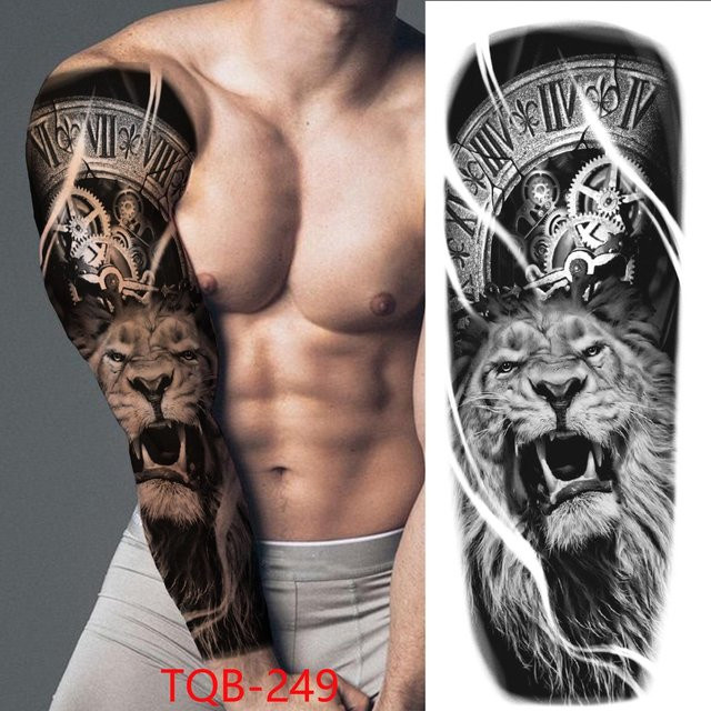 Temporäre Tattoo-Ärmel Unisex, Kompass Wolfskopf Auge Löwengott Feder - Bild 1