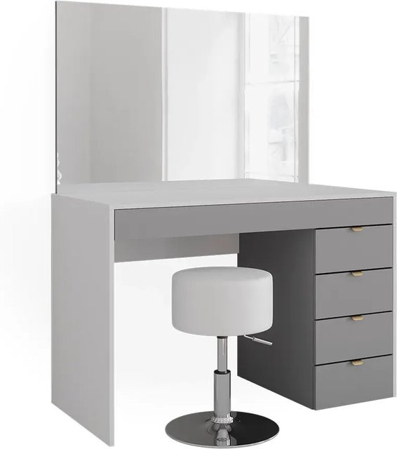 Vicco Schminktisch Elise mit Hocker und Spiegel in Weiß und Grau, B: 115 cm, T: 76 cm - Bild 2