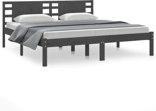 vidaXL Massivholzbett aus Kiefer in Grau im rustikalen Design B/T/H: 200 x 200 x 206 cm - Bild 1