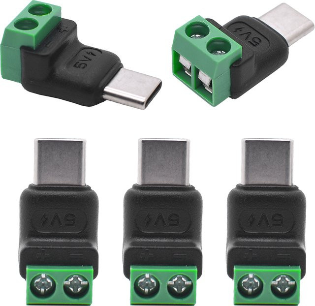 FRHY 5 Stück USB-C auf 2-poliger Adapter Set, grüner Schnellanschluss für Ladekabel und DIY-Elektronik - Bild 1