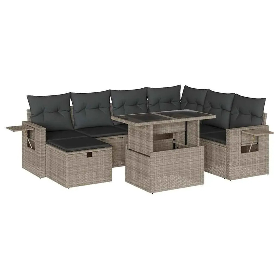 vidaXL 8-tlg. Garten-Sofagarnitur aus Poly-Rattan in Hellgrau mit Kissen und Couchtisch - Bild 2