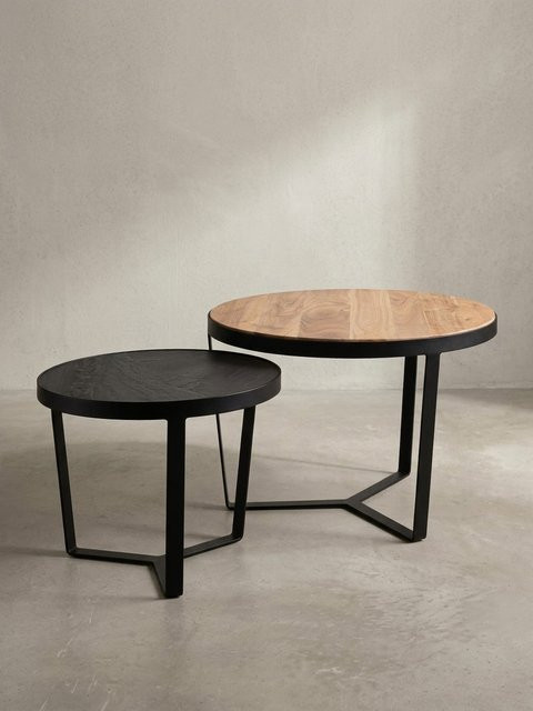 KADIMA DESIGN Couchtisch Set rund aus Akazie Massivholz und Metall in Braun-Anthrazit - Bild 1
