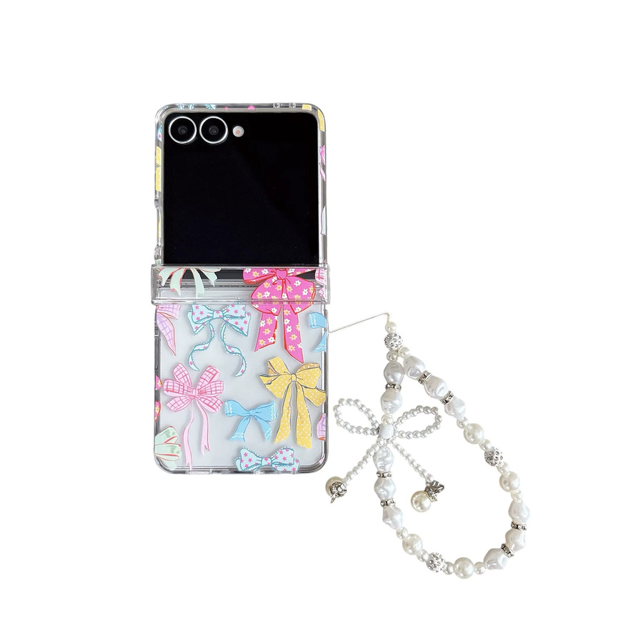 Transparente Handyhülle mit Laser-Cartoon-Design und farbiger Schleife für Samsung Galaxy Z Flip 7 6 5 4 3 inklusive Scharnierabdeckung und Lanyard - Bild 5
