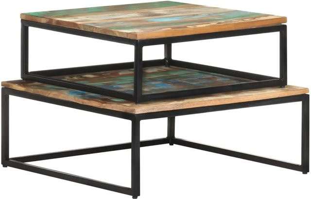 vidaXL Satztische 2er Set aus Massivholz und Metall im Industrial Design, Farben: Schwarz, Braun, Multicolour - Bild 1
