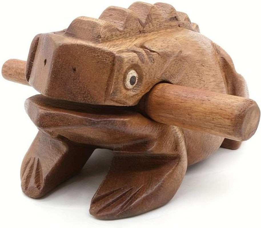 Handgefertigte afrikanische Holzfrosch-Gitarre als traditionelles Musikinstrument mit rustikalen Schnitzereien in Braun - Bild 1