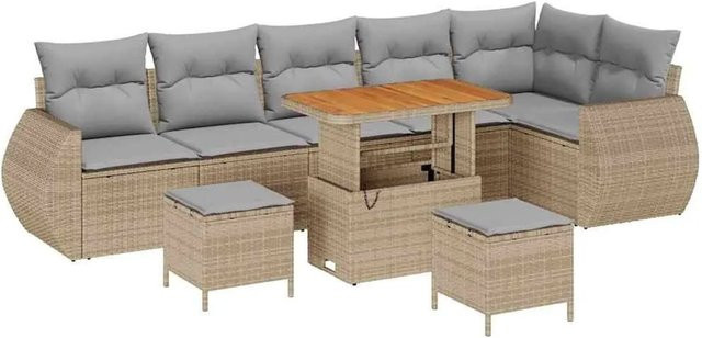 vidaXL Garten-Sofa-Set 9-tlg. mit Kissen in Beige und Hellgrau, L-Form mit Stauraum und pulverbeschichtetem Stahlrahmen - Bild 1