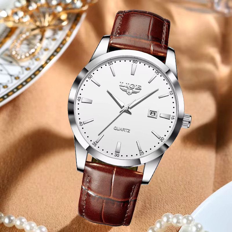 LIGE Armbanduhr Quarz, Leder, Weiß, Damen - Bild 4