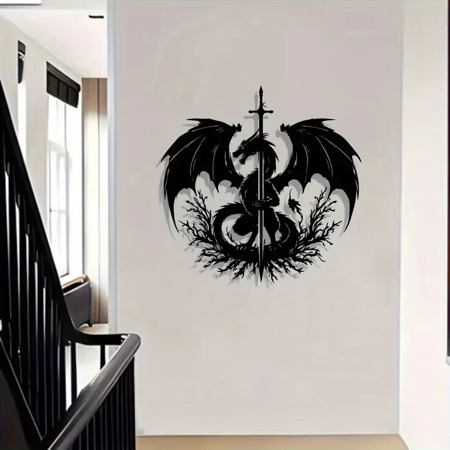 CIFBUY Drachenschwert Metall-Wandkunst schwarze Drachenskulptur aus Eisen für Innen und Außen - Bild 4