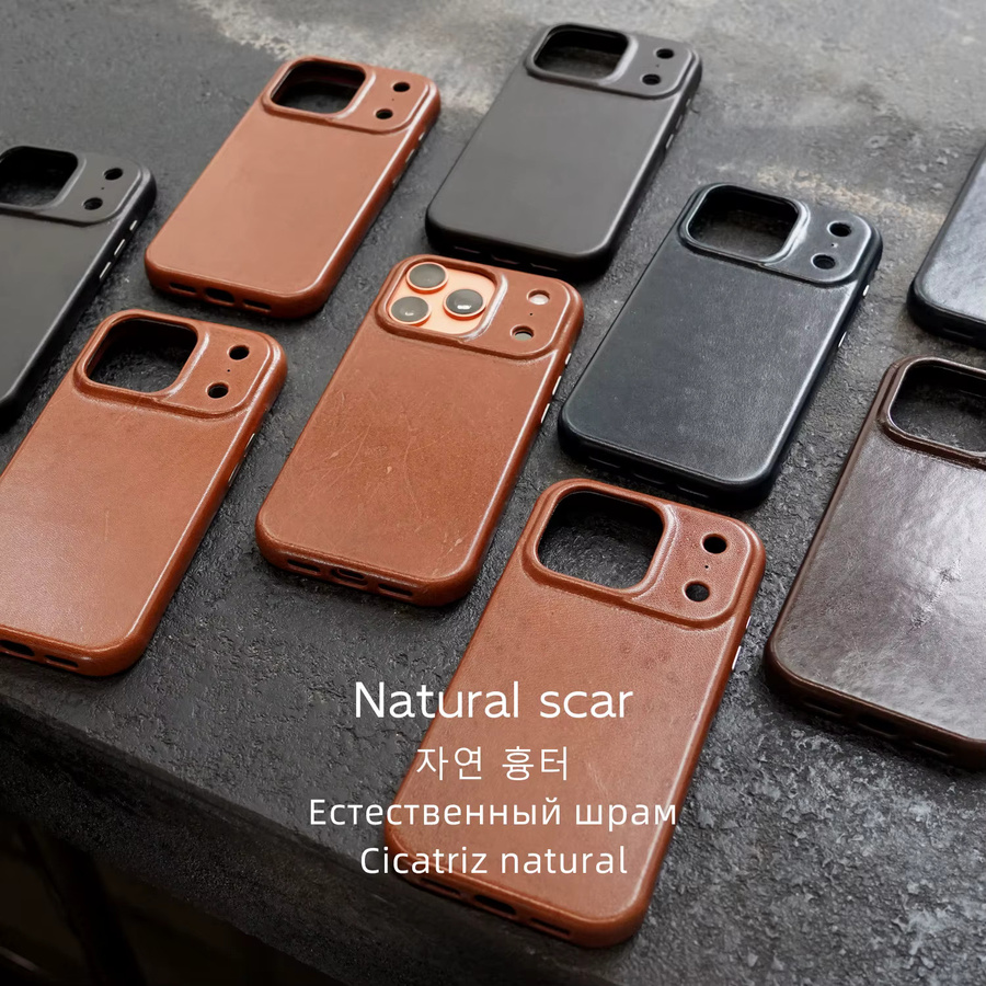 YMW Scars Italienische Känguru-Echtledertasche als magnetische Handyhülle für iPhone 17 16 15 Pro Max in Blau und Braun - Bild 2