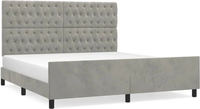 vidaXL Bettgestell mit Kopfteil aus Samt in Hellgrau, B/T/H: 180 x 200 x 118 cm - Bild 1