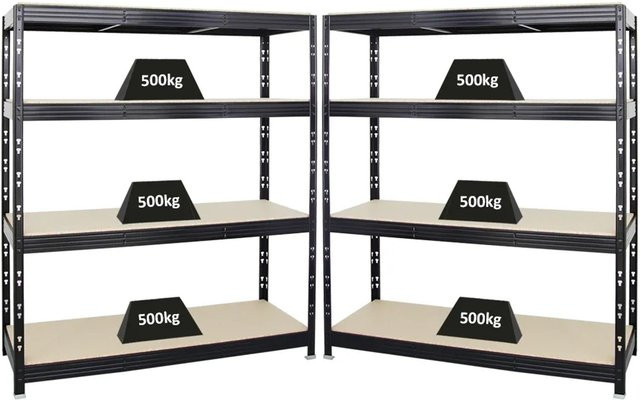 PROREGAL Rhino Schwerlastregal Set 2er Pack Schwarz mit 4 verstellbaren MDF-Ebenen B/T/H: 160 x 60 x 180 cm - Bild 1