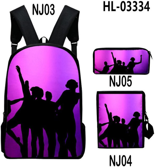 Great Bags JoJo's Bizarre Adventure 3D-Muster Schulrucksack Set mit Brotdose und Federmäppchen in Lila - Bild 1