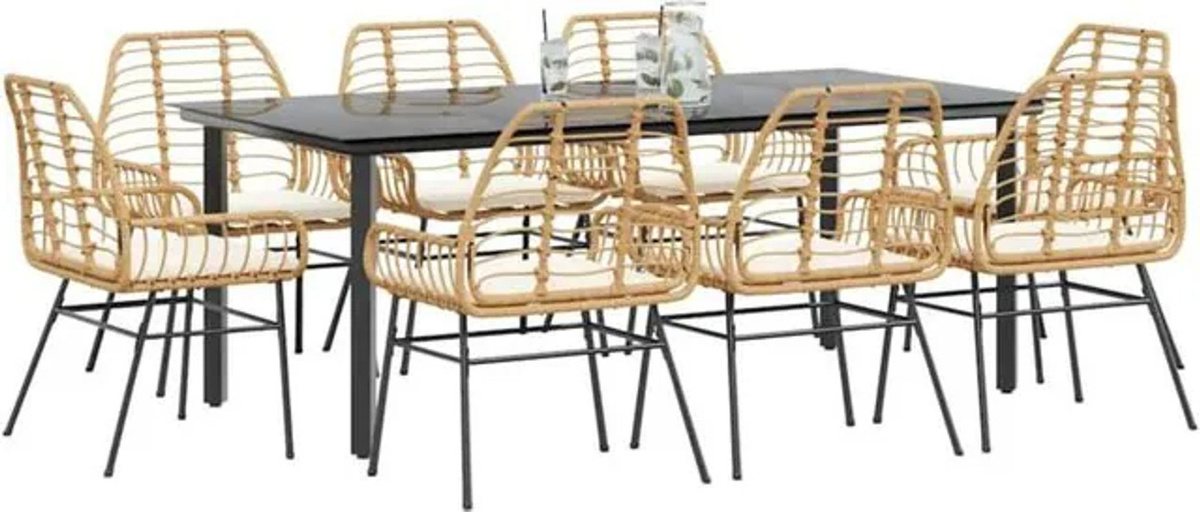 Vidaxl 9-tlg. Gartenmöbel-Set aus Polyrattan mit Kissen in Braun - Bild 1