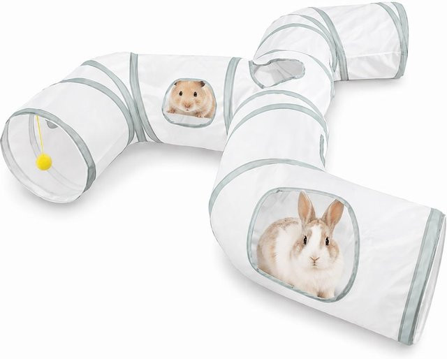 Pet Supermarket 3-Wege Kleintier-Tunnel Spielzeug, faltbare Spielröhre mit Sichtlöchern und hängendem Ball, weiß - Bild 1