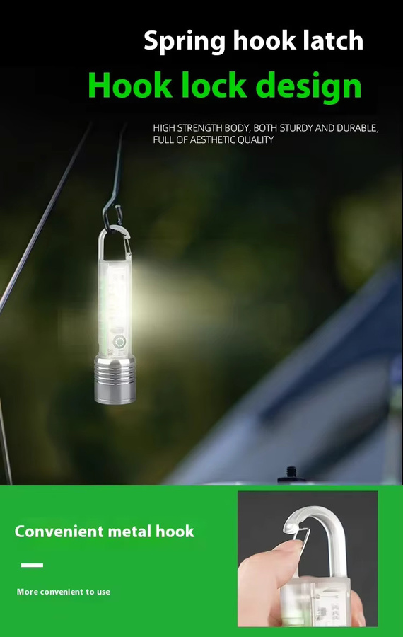 ESMARTER Mini wiederaufladbare Taschenlampe mit Typ-C-Anschluss, silberne Fluoreszenz-Warnlaterne für den Außenbereich - Bild 3